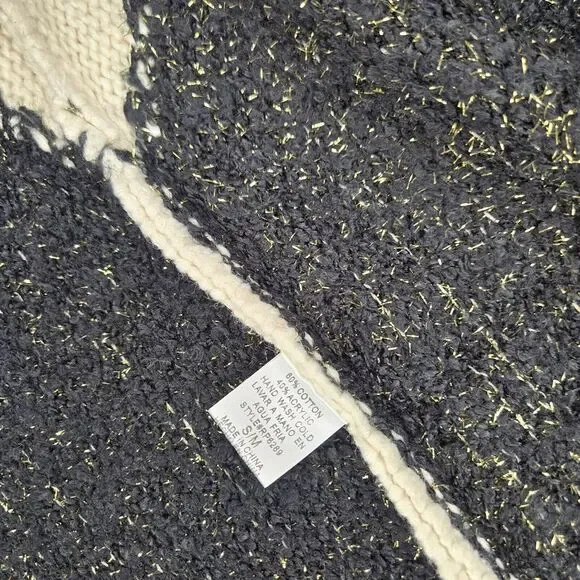 Roly Poly Open Cardigan Loose Knit Sweater Size S/M Ivory‎ Black Metallic - Picture 4 of 7